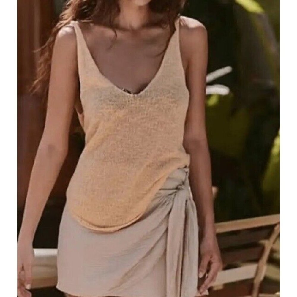 FP Beach Peach Orange Pink Pullover Round Hem Tank NWT Knit Small Casual Preppy